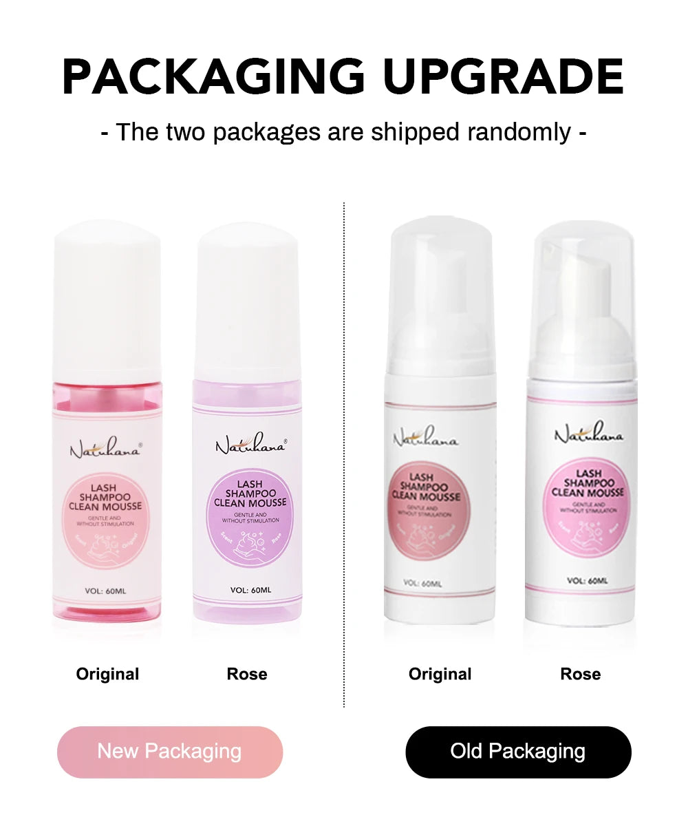 Natuhana 60ml Eyelash Extension Shampoo Mousse – Lash Cleaning Foam for False Eyelashes, Gentle & Non-Irritating Makeup Tool
