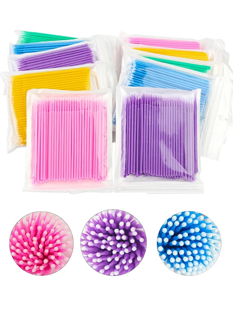 100PCS Eyelash Rengøring Børster Micro Cotton Swabs til Lash udvidelser & Makeup Removal