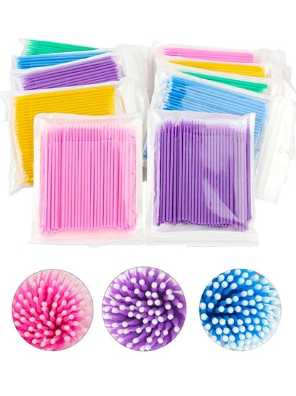 100PCS Eyelash Rengøring Børster Micro Cotton Swabs til Lash udvidelser & Makeup Removal