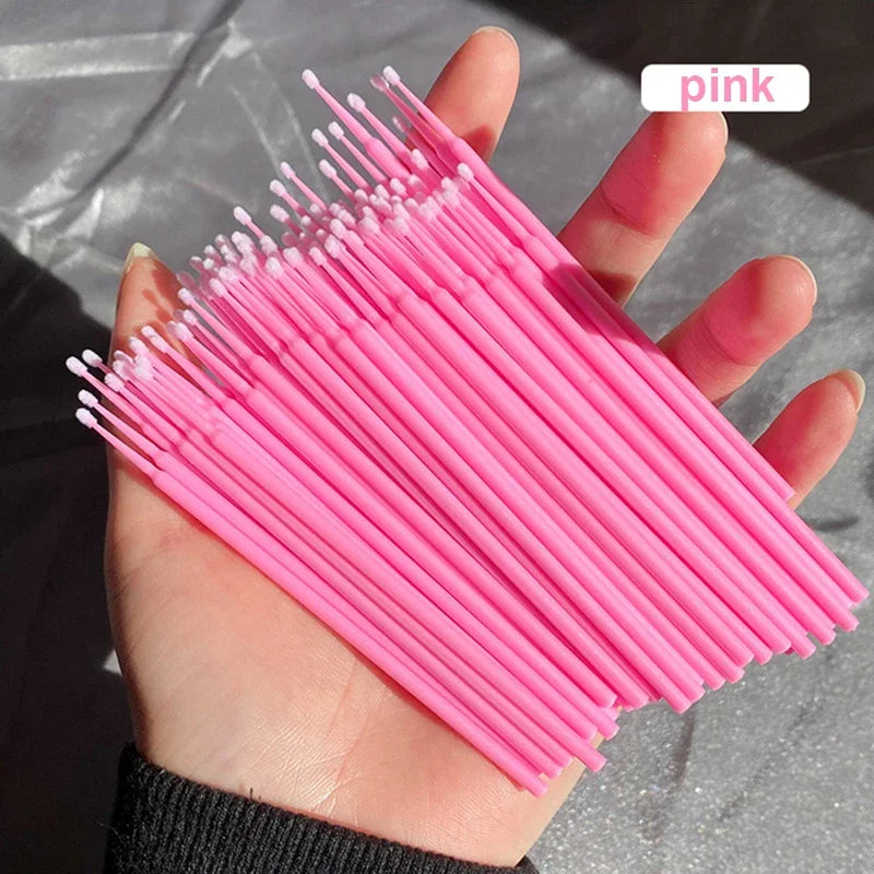 100PCS Eyelash Rengøring Børster Micro Cotton Swabs til Lash udvidelser & Makeup Removal