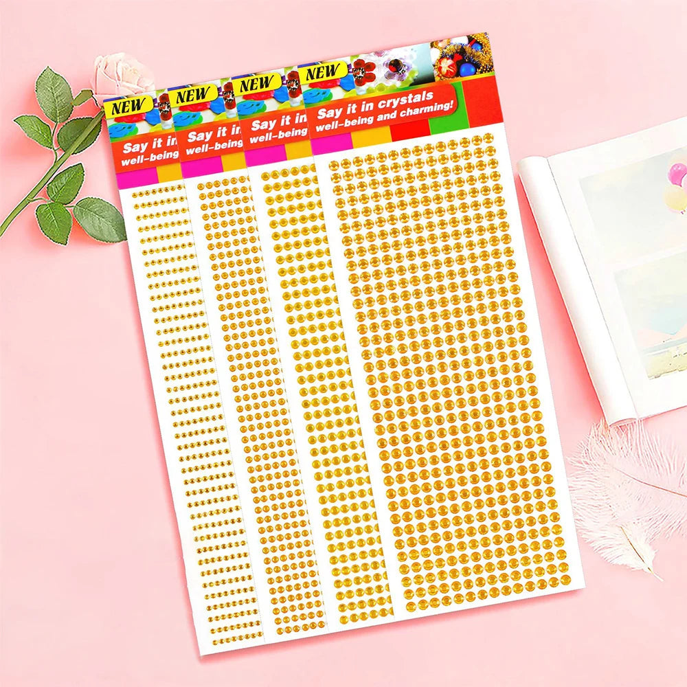 1040/900/504Pcs Akrylbor DIY Crystal Rhinestone Self-Adhesive Klistermærker til telefon kasser, kort og håndværk