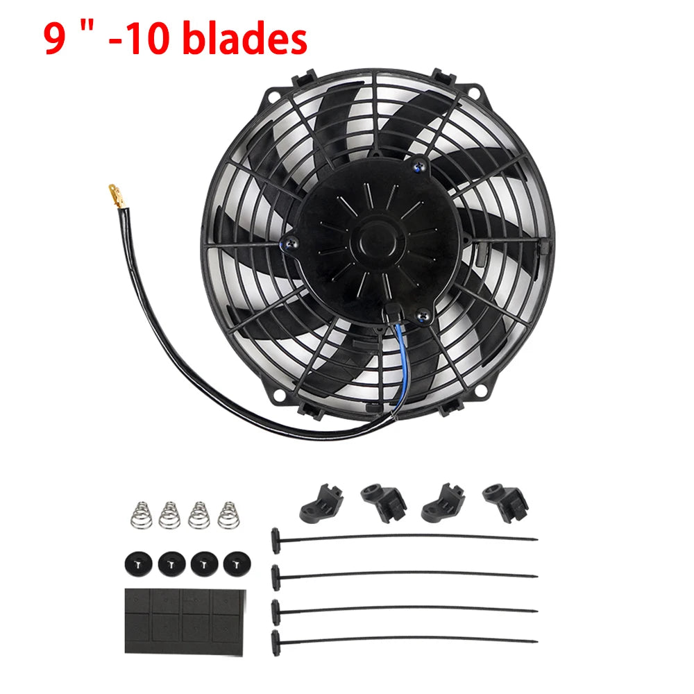 Universal 7/9/10/12/14/16 Inch 12V 80W Car Radiator Cooling Fan Blade – Electric Air Conditioning Fan Kit 2100RPM