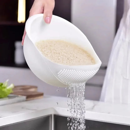 1PC Plastic Rice Sieve & Drain kurv med håndtag • Multi-purpose Kitchen Strainer Bowl til vask af ris, grøntsager og frugter