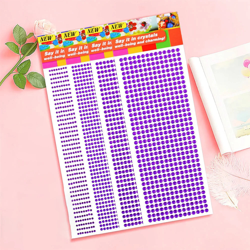 1040/900/504Pcs Akrylbor DIY Crystal Rhinestone Self-Adhesive Klistermærker til telefon kasser, kort og håndværk