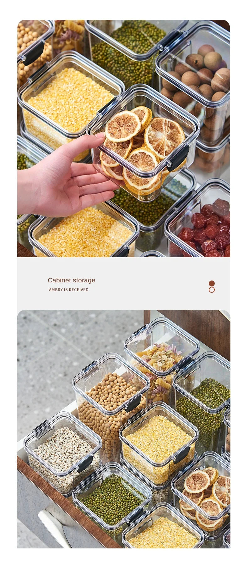 1PC Lufttæt forseglet opbevaringskrukke • Plastkorn, Pasta & krydderier Container • Fugt-Proof Kitchen Organizer Box