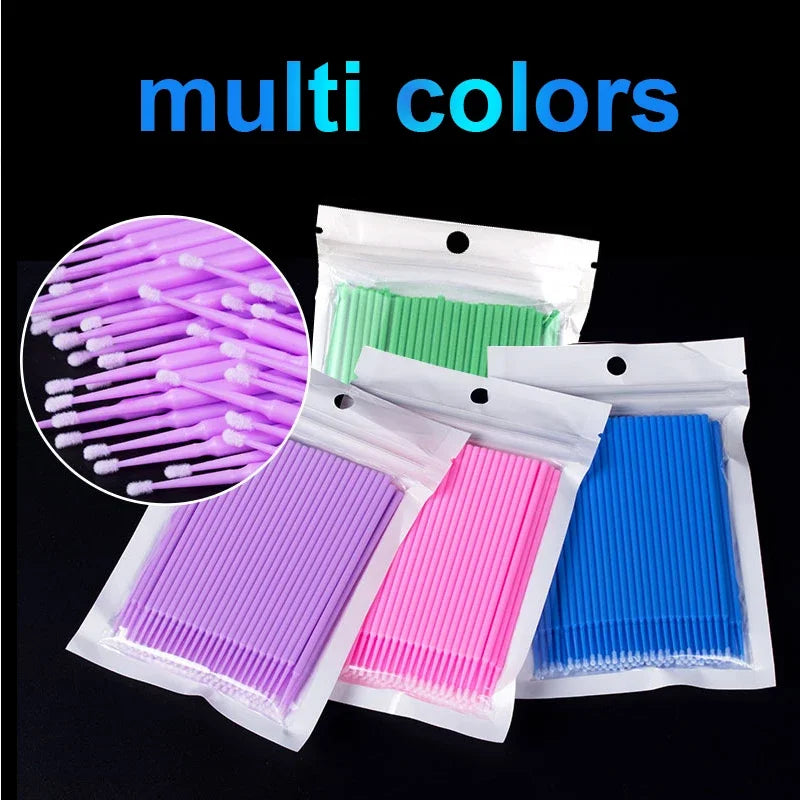 100PCS Eyelash Rengøring Børster Micro Cotton Swabs til Lash udvidelser & Makeup Removal