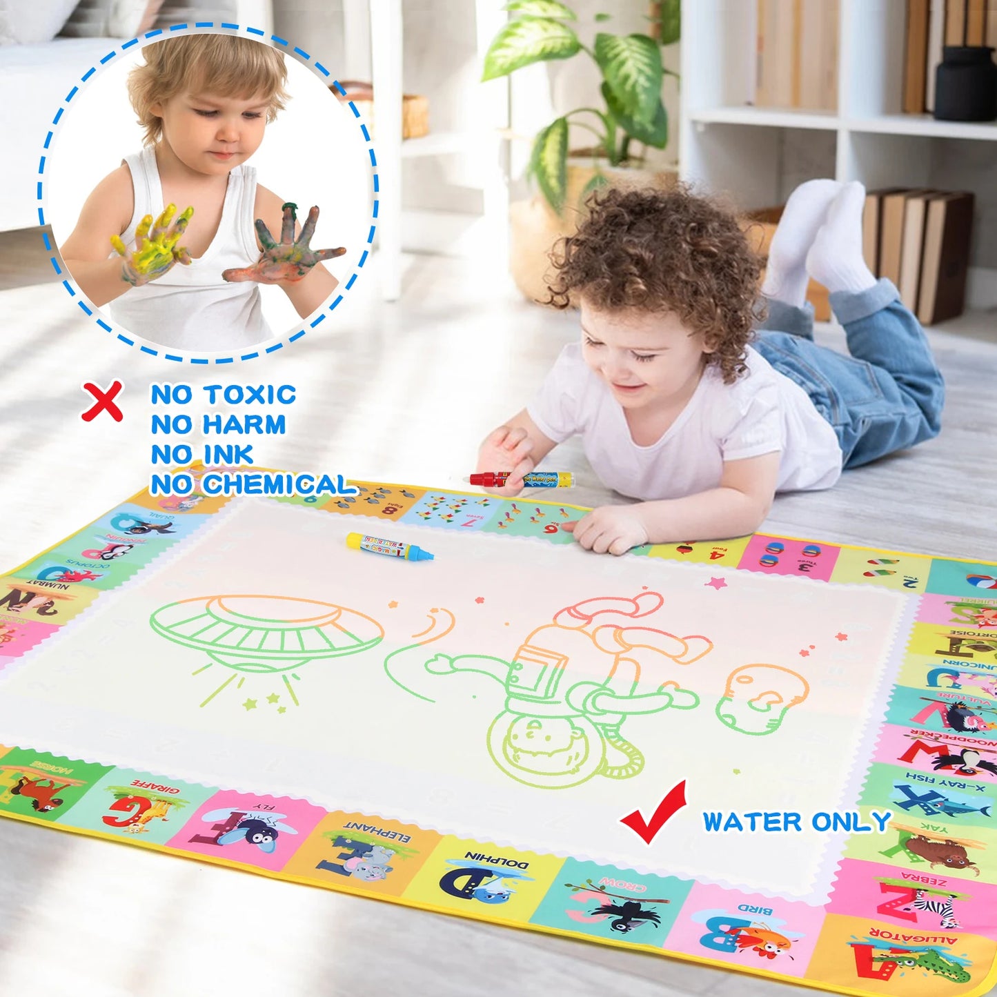 100x80CM Magic Water Drawing Mat – Reusable Doodle Board Montessori Educational Toy for Kids