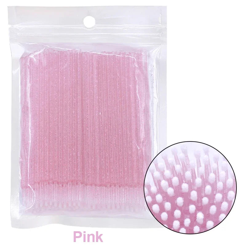 100PCS Eyelash Rengøring Børster Micro Cotton Swabs til Lash udvidelser & Makeup Removal
