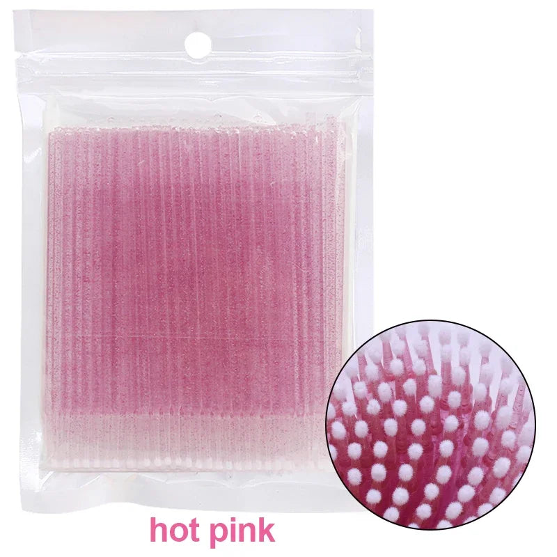 100PCS Eyelash Rengøring Børster Micro Cotton Swabs til Lash udvidelser & Makeup Removal